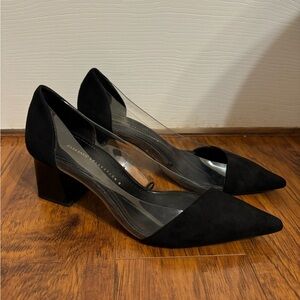 Zara Black Suede Transparent Pointed Toe Block Heels Size 9